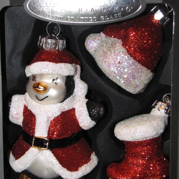 3pc Radko Celebrations Santa Penguin Xmas Ornament - Picture 2 of 3